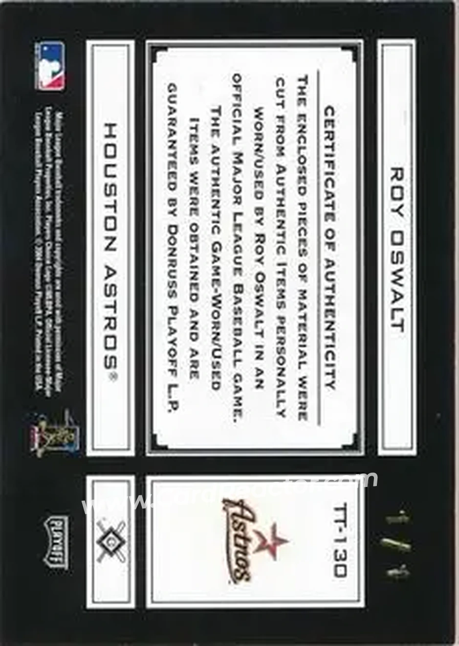 2004 Playoff Absolute Memorabilia - Tools of the Trade Material Six PS #TT-130 - Roy Oswalt - Houston Astros - Back