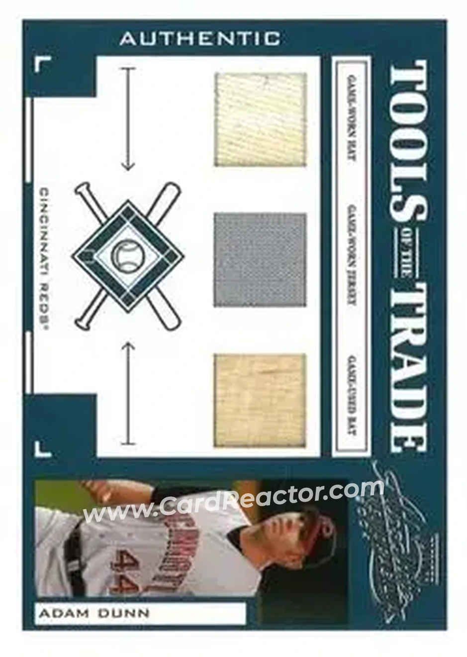 2004 Playoff Absolute Memorabilia - Tools of the Trade Material Trio #TT-2 - Adam Dunn - Cincinnati Reds - Front