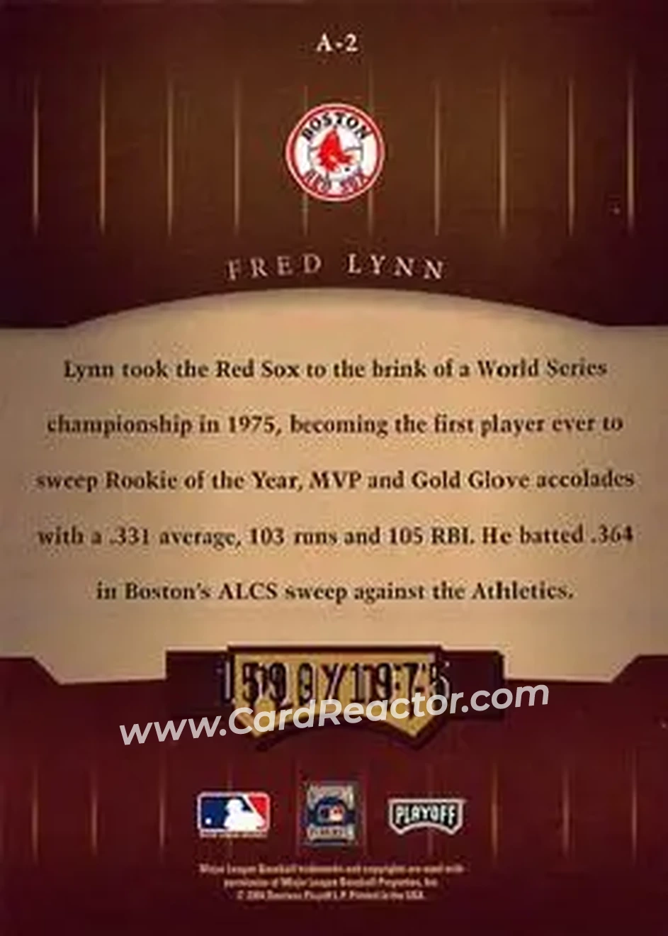 2004 Playoff Honors - Awards #A-2 - Fred Lynn - Boston Red Sox - Back