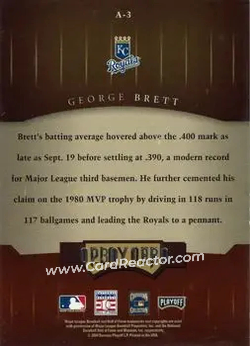 2004 Playoff Honors - Awards #A-3 - George Brett - Kansas City Royals - Back
