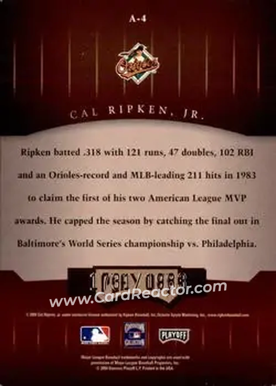 2004 Playoff Honors - Awards #A-4 - Cal Ripken - Baltimore Orioles - Back