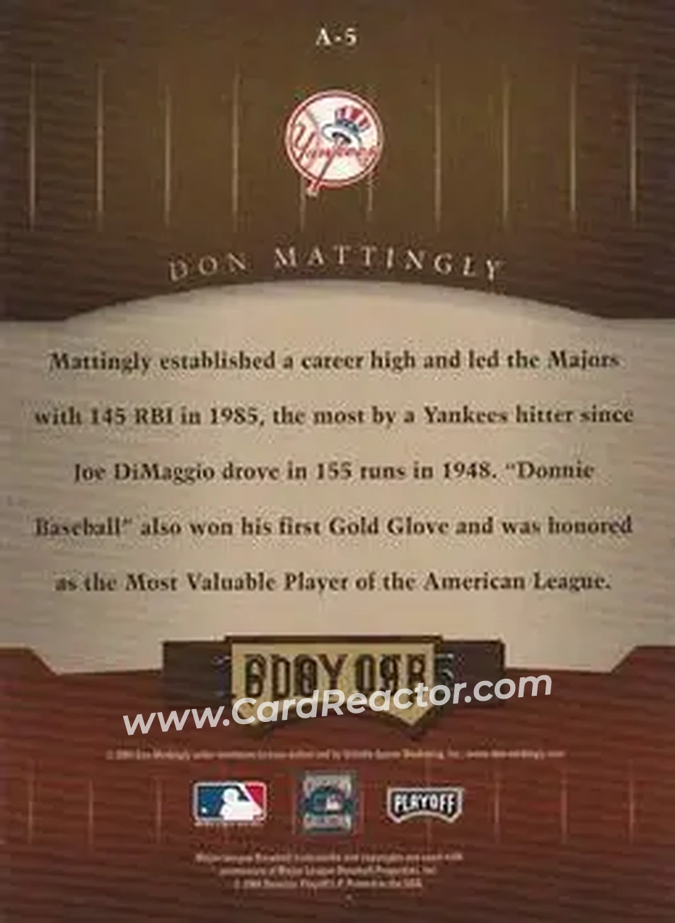 2004 Playoff Honors - Awards #A-5 - Don Mattingly - New York Yankees - Back