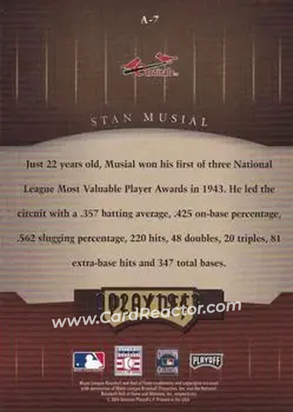 2004 Playoff Honors - Awards #A-7 - Stan Musial - St. Louis Cardinals - Back
