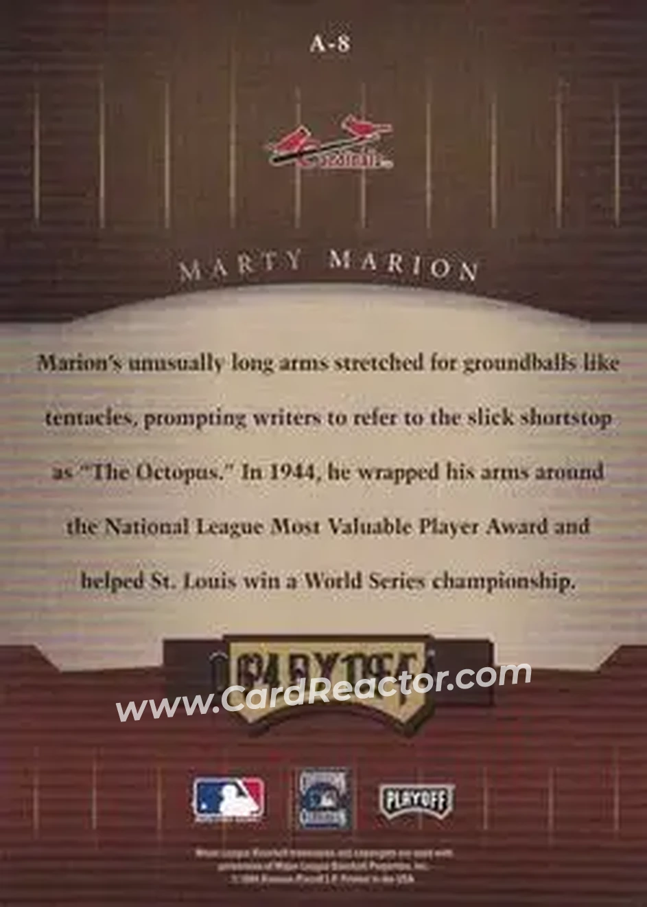 2004 Playoff Honors - Awards #A-8 - Marty Marion - St. Louis Cardinals - Back