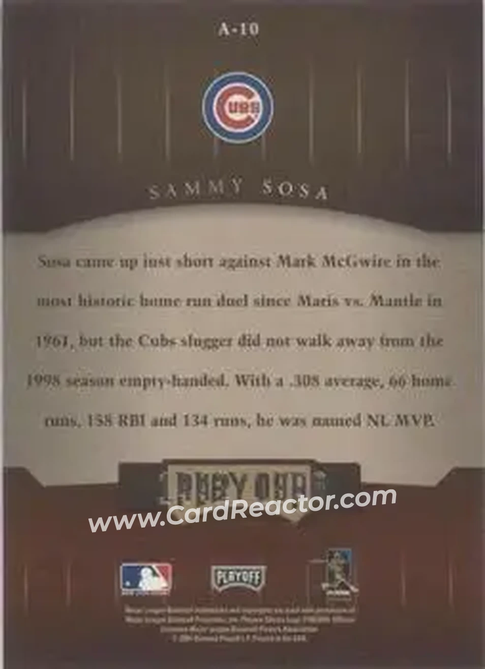 2004 Playoff Honors - Awards #A-10 - Sammy Sosa - Chicago Cubs - Back
