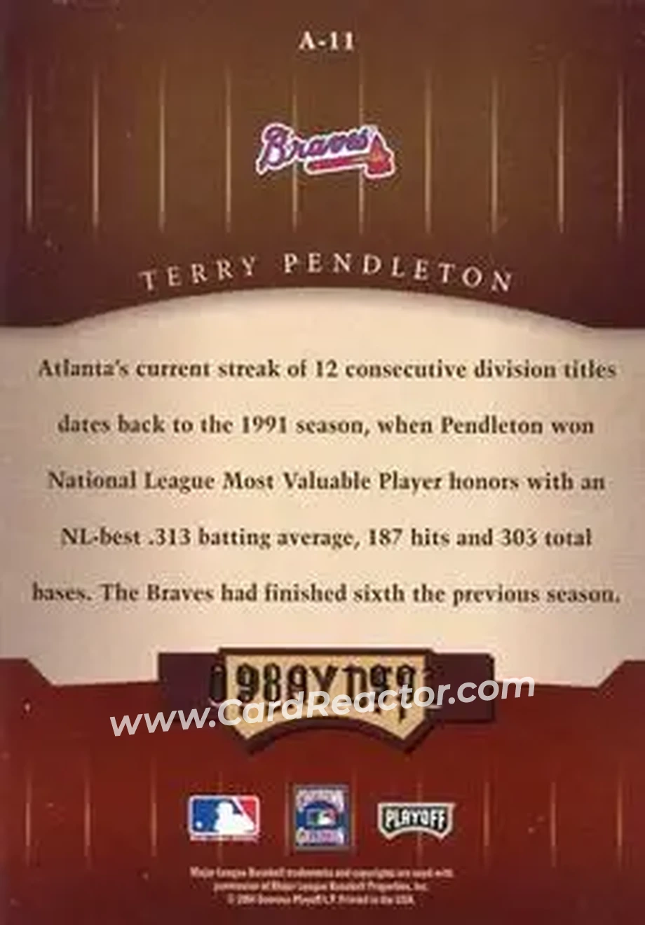 2004 Playoff Honors - Awards #A-11 - Terry Pendleton - Atlanta Braves - Back