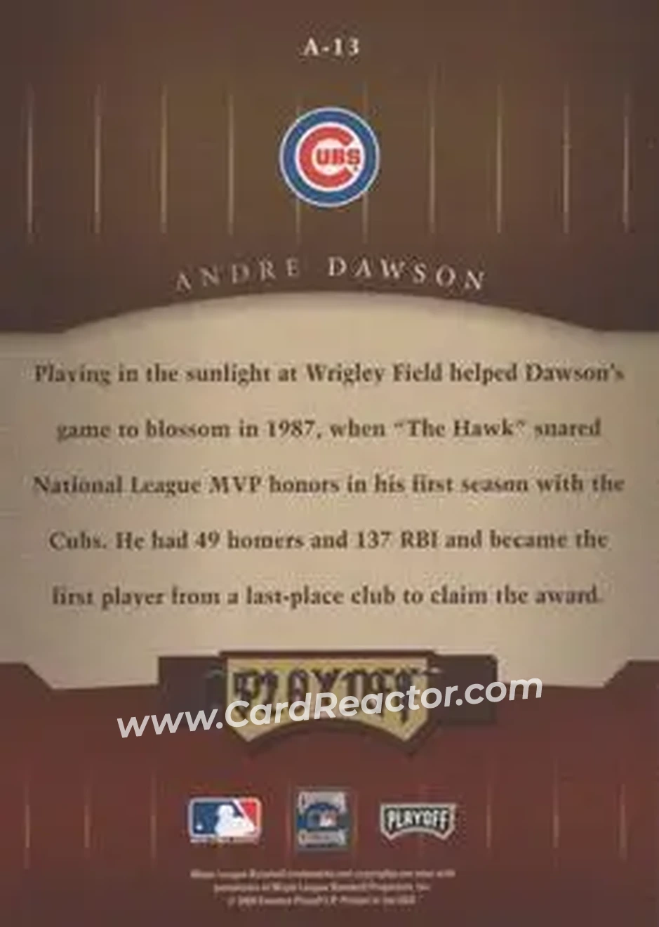 2004 Playoff Honors - Awards #A-13 - Andre Dawson - Chicago Cubs - Back