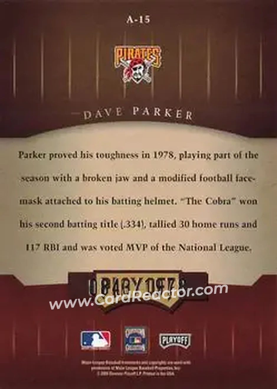 2004 Playoff Honors - Awards #A-15 - Dave Parker - Pittsburgh Pirates - Back