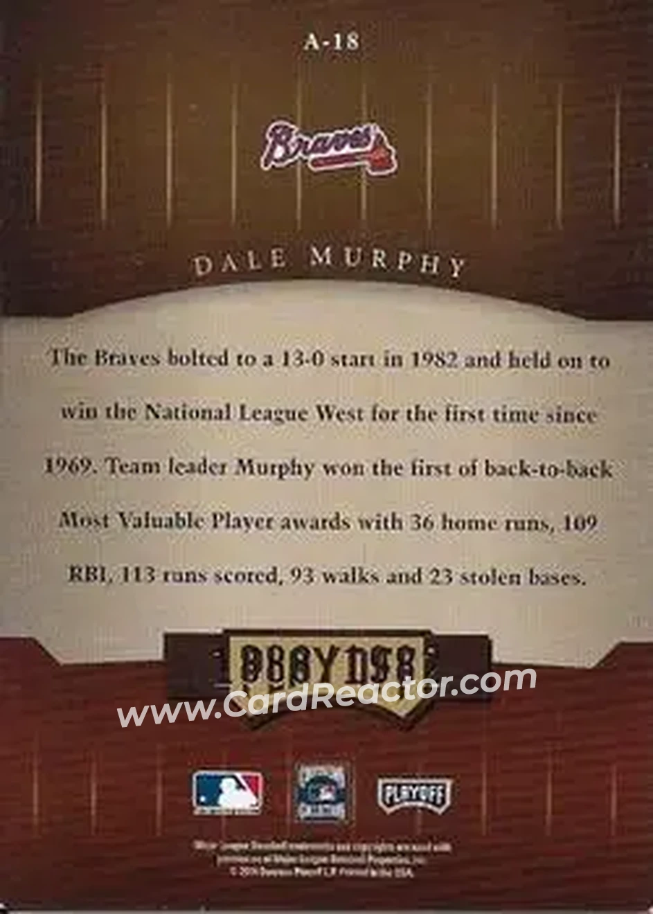 2004 Playoff Honors - Awards #A-18 - Dale Murphy - Atlanta Braves - Back