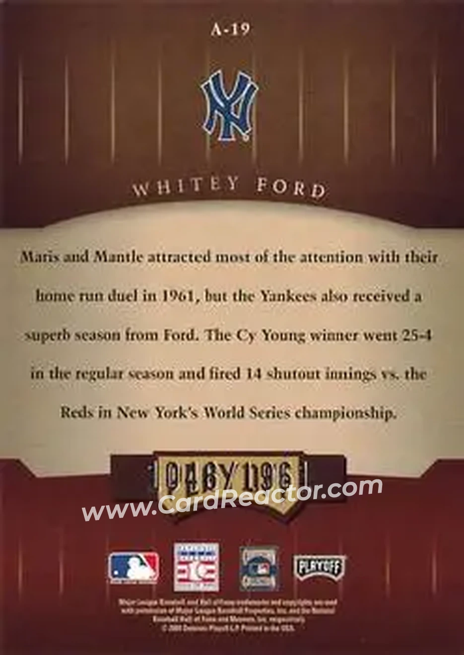 2004 Playoff Honors - Awards #A-19 - Ed "Whitey" Ford - New York Yankees - Back