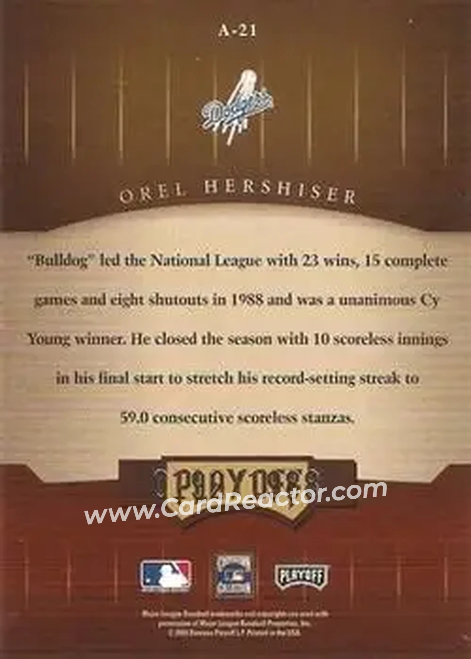 2004 Playoff Honors - Awards #A-21 - Orel Hershiser - Los Angeles Dodgers - Back