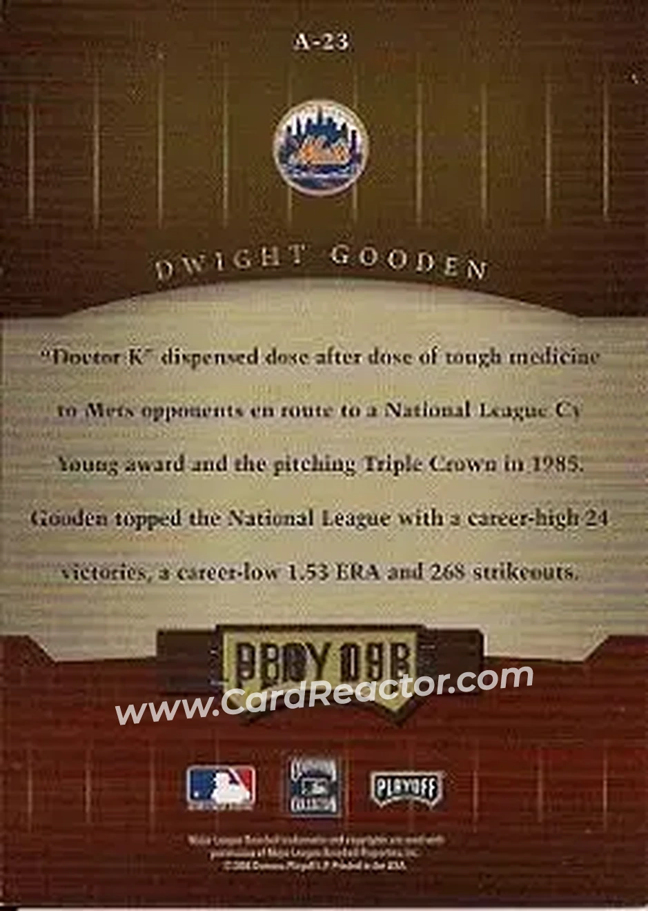 2004 Playoff Honors - Awards #A-23 - Dwight Gooden - New York Mets - Back 2004 Playoff Honors - Awards #A-23 - Dwight Gooden - New York Mets - Back