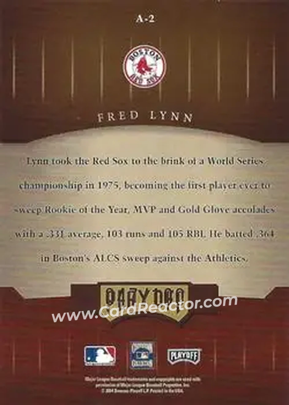 2004 Playoff Honors - Awards Signature #A-2 - Fred Lynn - Boston Red Sox - Back 2004 Playoff Honors - Awards Signature #A-2 - Fred Lynn - Boston Red Sox - Back