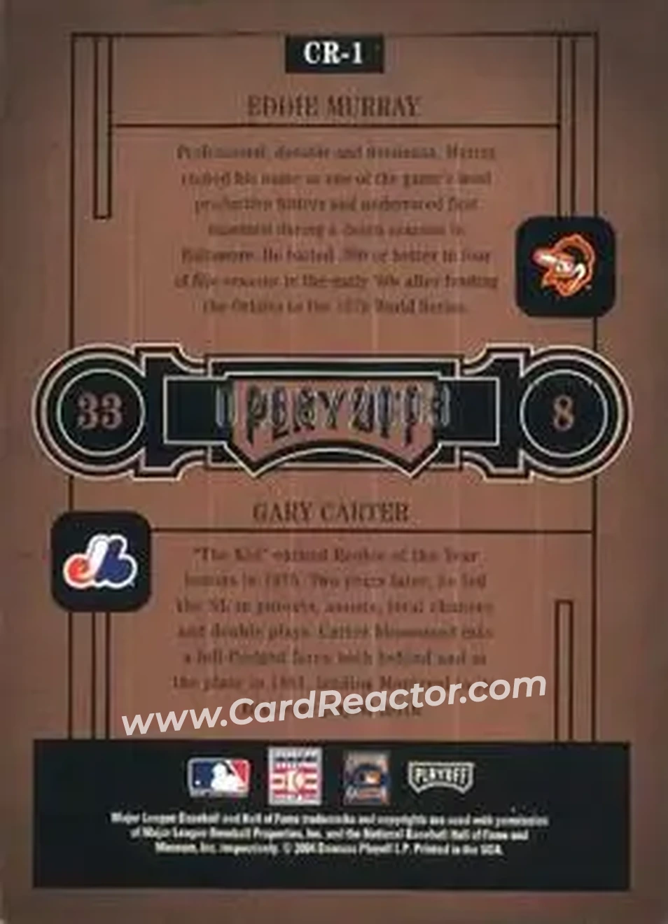 2004 Playoff Honors - Class Reunion #CR-1 - Eddie Murray - Gary Carter - Back