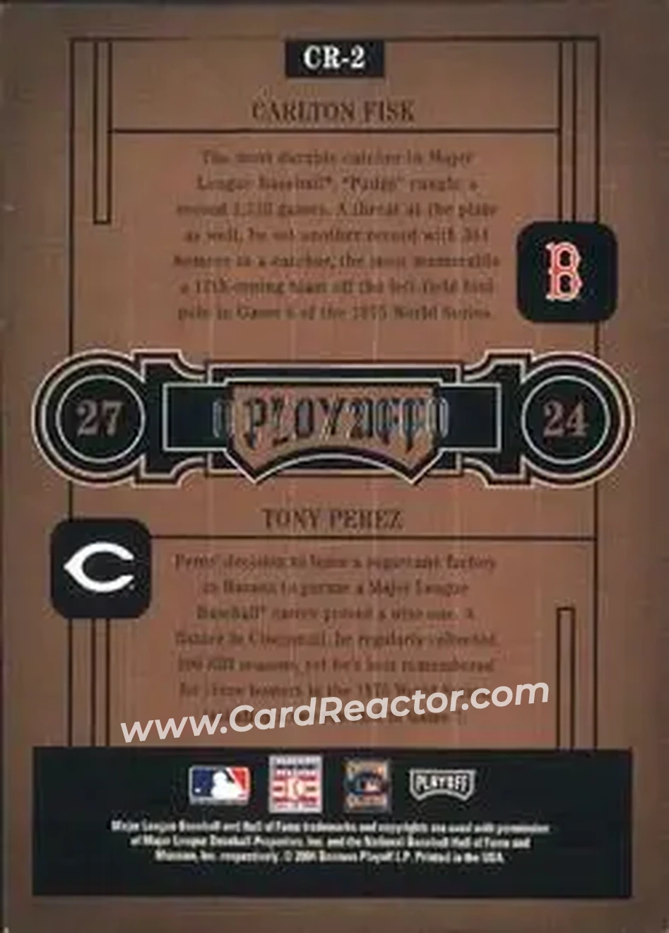 2004 Playoff Honors - Class Reunion #CR-2 - Carlton Fisk - Tony Perez - Back