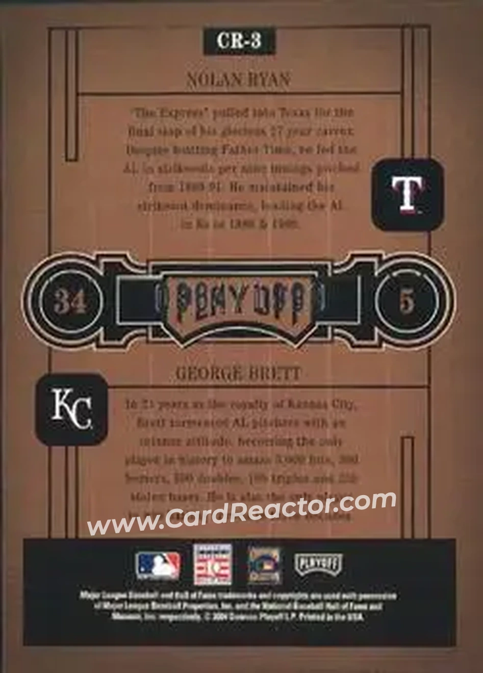 2004 Playoff Honors - Class Reunion #CR-3 - Nolan Ryan - George Brett - Back