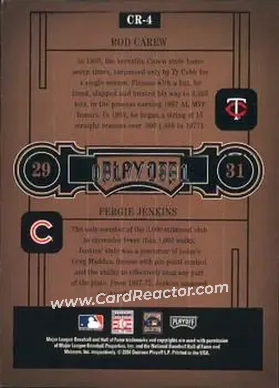 2004 Playoff Honors - Class Reunion #CR-4 - Rod Carew - Fergie Jenkins - Back