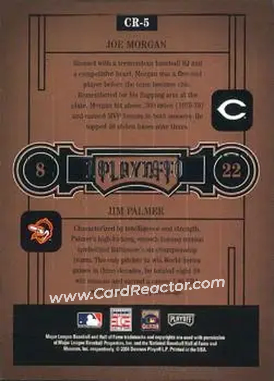 2004 Playoff Honors - Class Reunion #CR-5 - Joe Morgan - Jim Palmer - Back