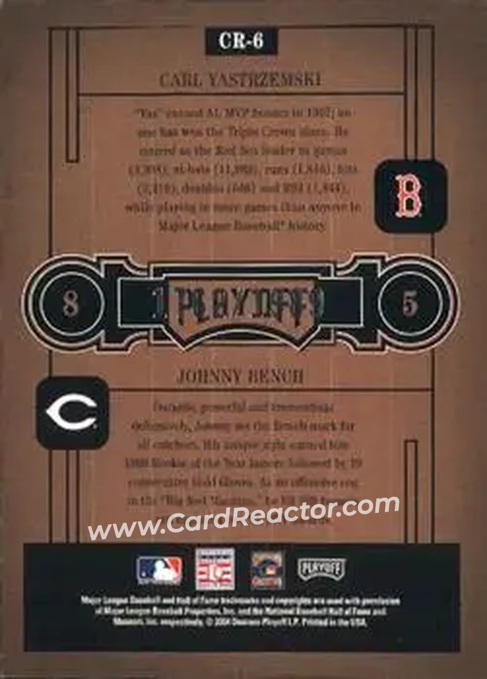 2004 Playoff Honors - Class Reunion #CR-6 - Carl Yastrzemski - Johnny Bench - Back