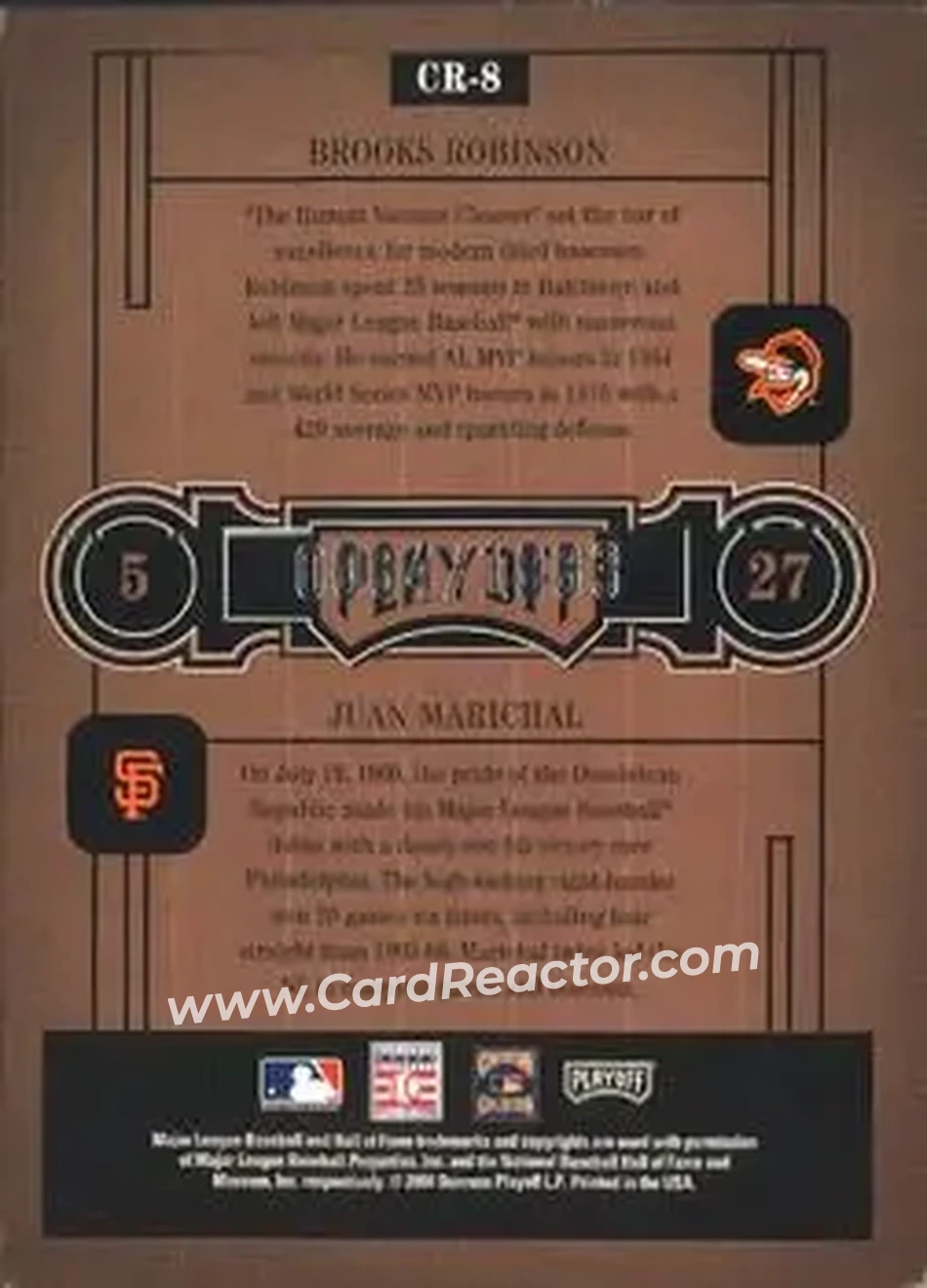 2004 Playoff Honors - Class Reunion #CR-8 - Brooks Robinson - Juan Marichal - Back