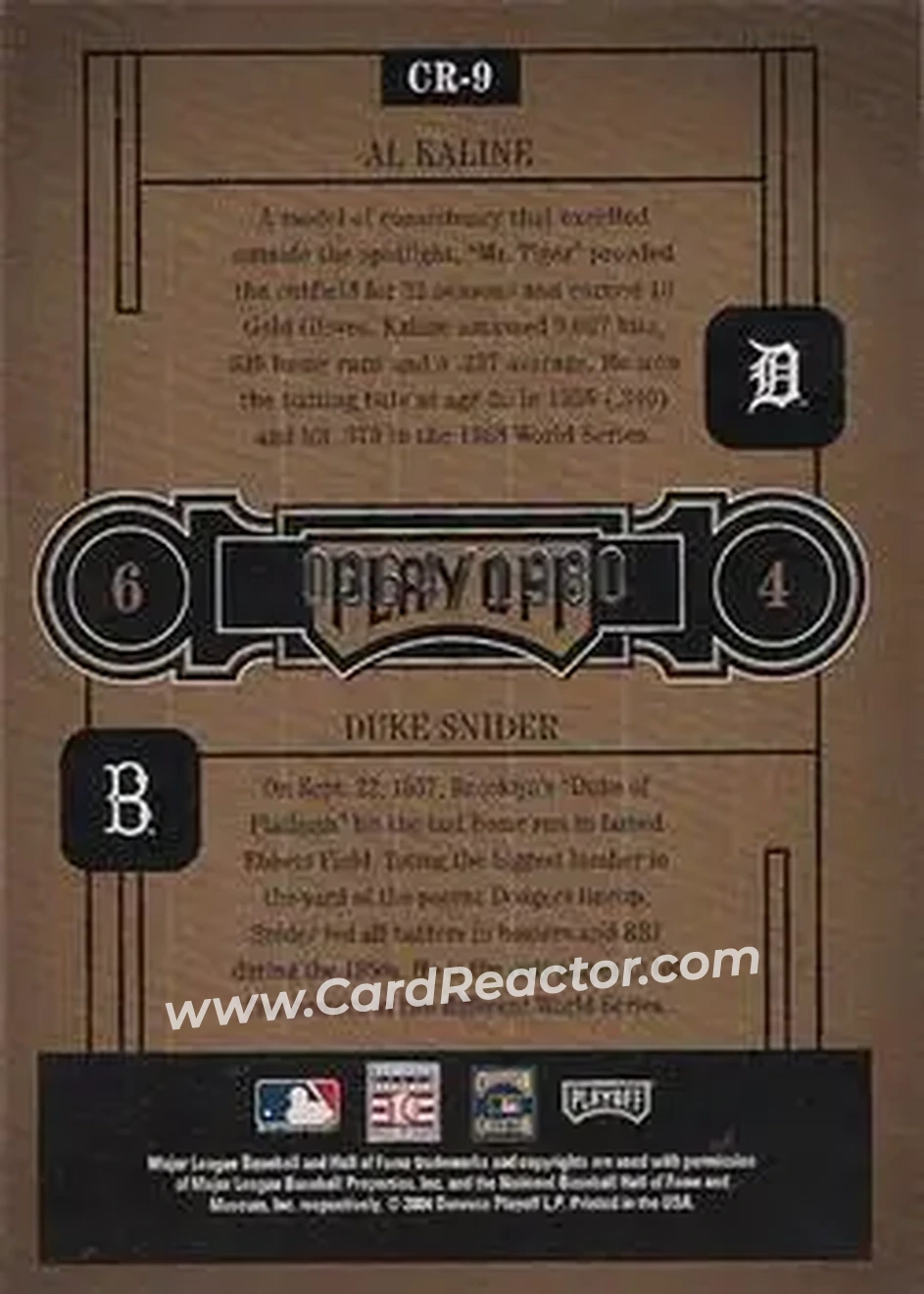 2004 Playoff Honors - Class Reunion #CR-9 - Al Kaline - Duke Snider - Back
