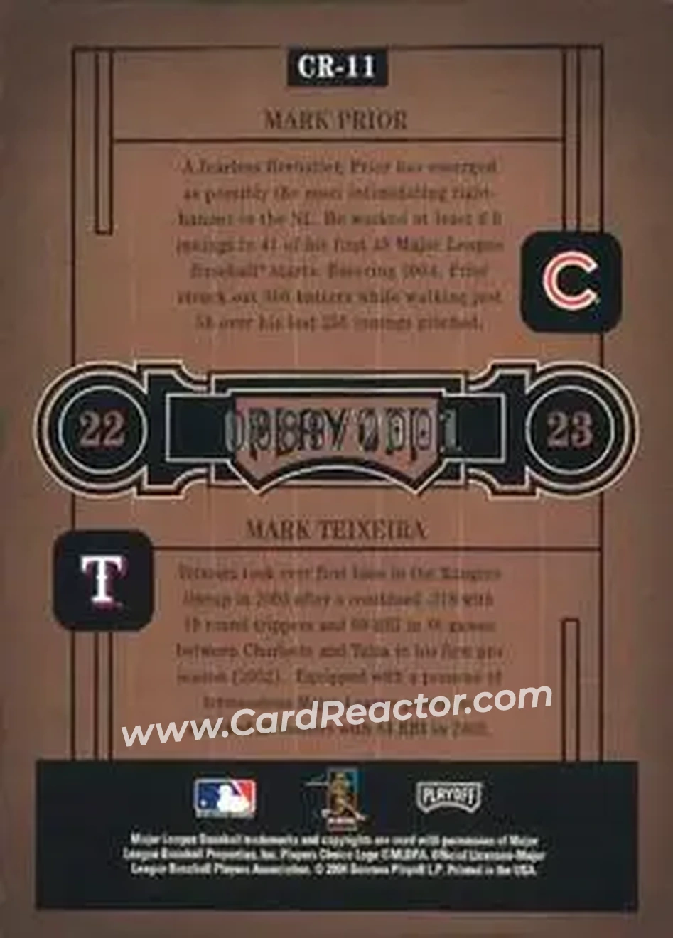 2004 Playoff Honors - Class Reunion #CR-11 - Mark Prior - Mark Teixeira - Back