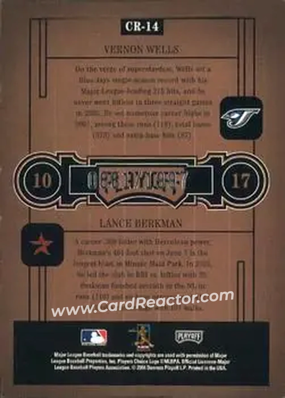 2004 Playoff Honors - Class Reunion #CR-14 - Vernon Wells - Lance Berkman - Back