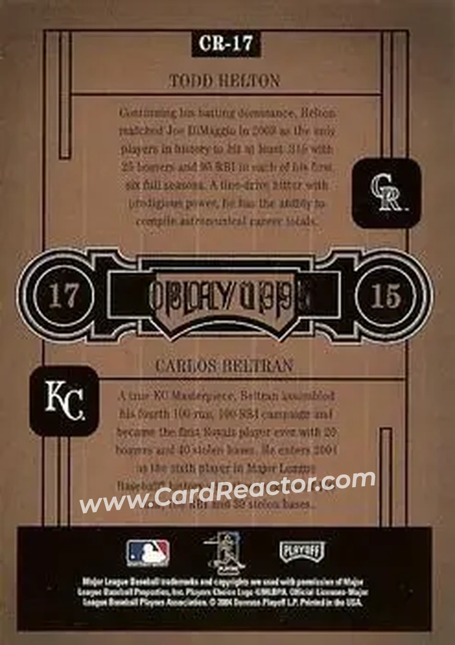 2004 Playoff Honors - Class Reunion #CR-17 - Todd Helton - Carlos Beltran - Back
