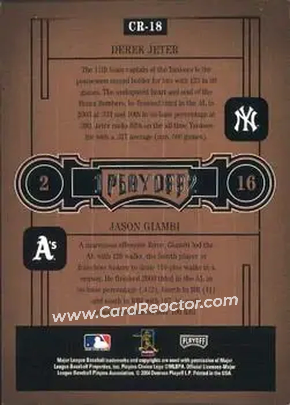2004 Playoff Honors - Class Reunion #CR-18 - Derek Jeter - Jason Giambi - Back