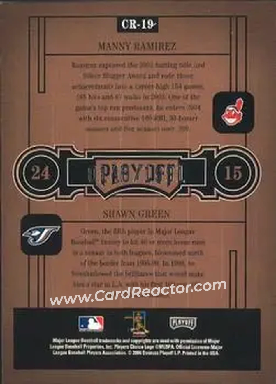 2004 Playoff Honors - Class Reunion #CR-19 - Manny Ramirez - Shawn Green - Back 2004 Playoff Honors - Class Reunion #CR-19 - Manny Ramirez - Shawn Green - Back