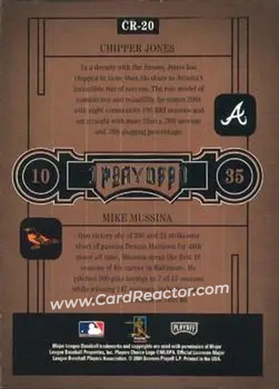 2004 Playoff Honors - Class Reunion #CR-20 - Chipper Jones - Mike Mussina - Back 2004 Playoff Honors - Class Reunion #CR-20 - Chipper Jones - Mike Mussina - Back