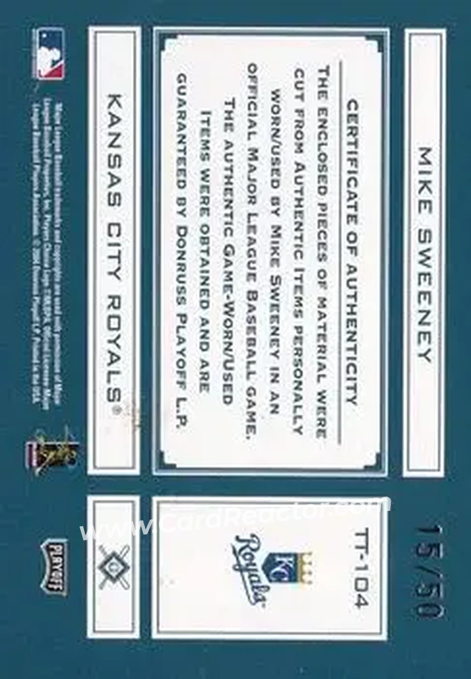 2004 Playoff Absolute Memorabilia - Tools of the Trade Material Trio #TT-104 - Mike Sweeney - Kansas City Royals - Back