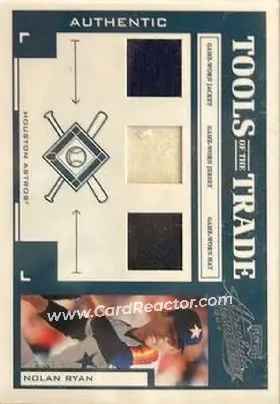2004 Playoff Absolute Memorabilia - Tools of the Trade Material Trio #TT-107 - Nolan Ryan - Houston Astros - Front 2004 Playoff Absolute Memorabilia - Tools of the Trade Material Trio #TT-107 - Nolan Ryan - Houston Astros - Front