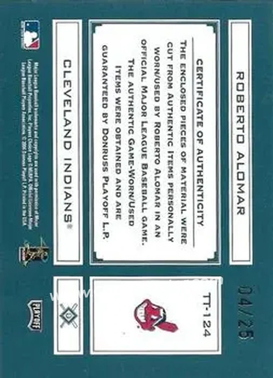 2004 Playoff Absolute Memorabilia - Tools of the Trade Material Trio #TT-124 - Roberto Alomar - Cleveland Indians - Back