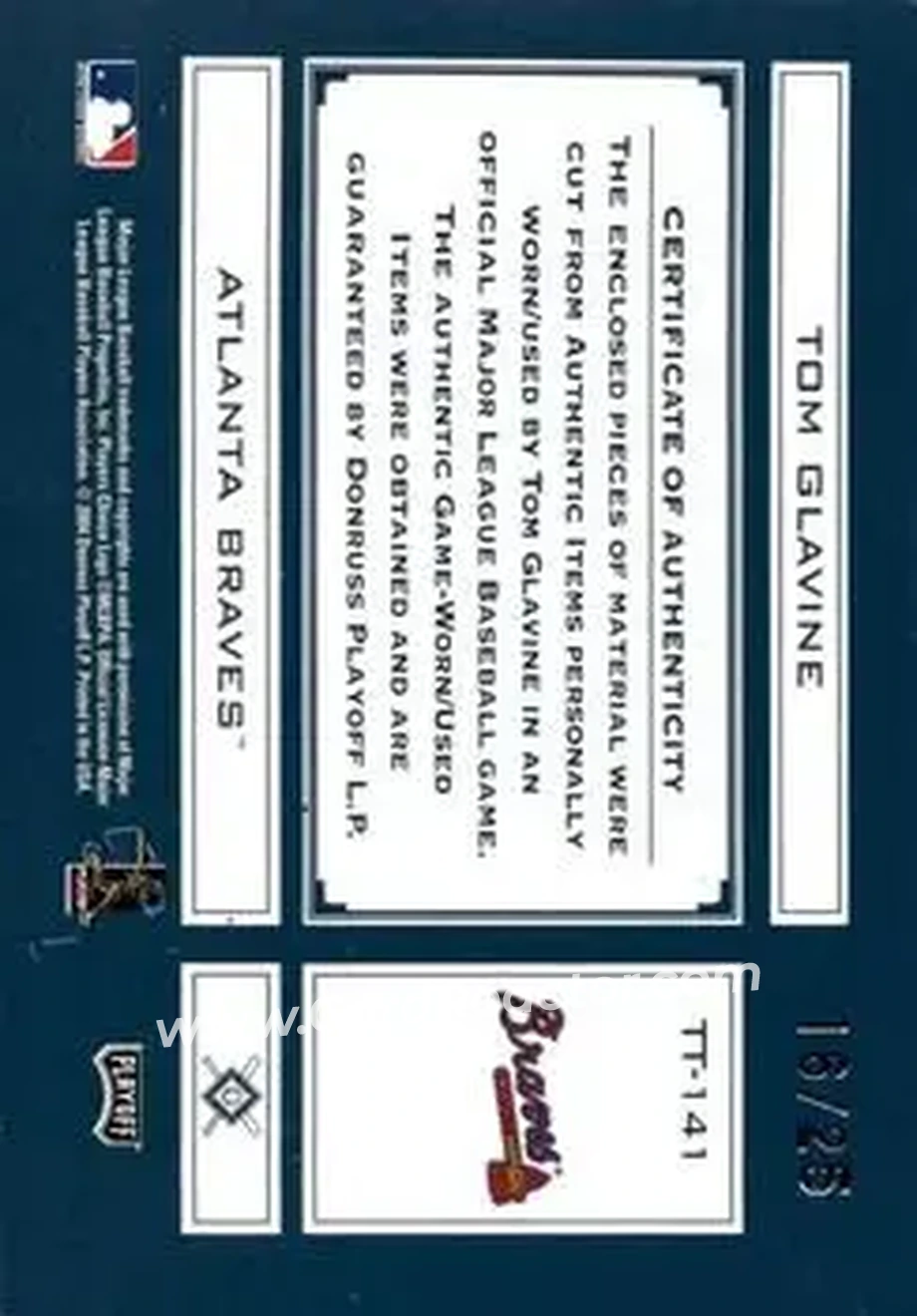 2004 Playoff Absolute Memorabilia - Tools of the Trade Material Trio #TT-141 - Tom Glavine - Atlanta Braves - Back