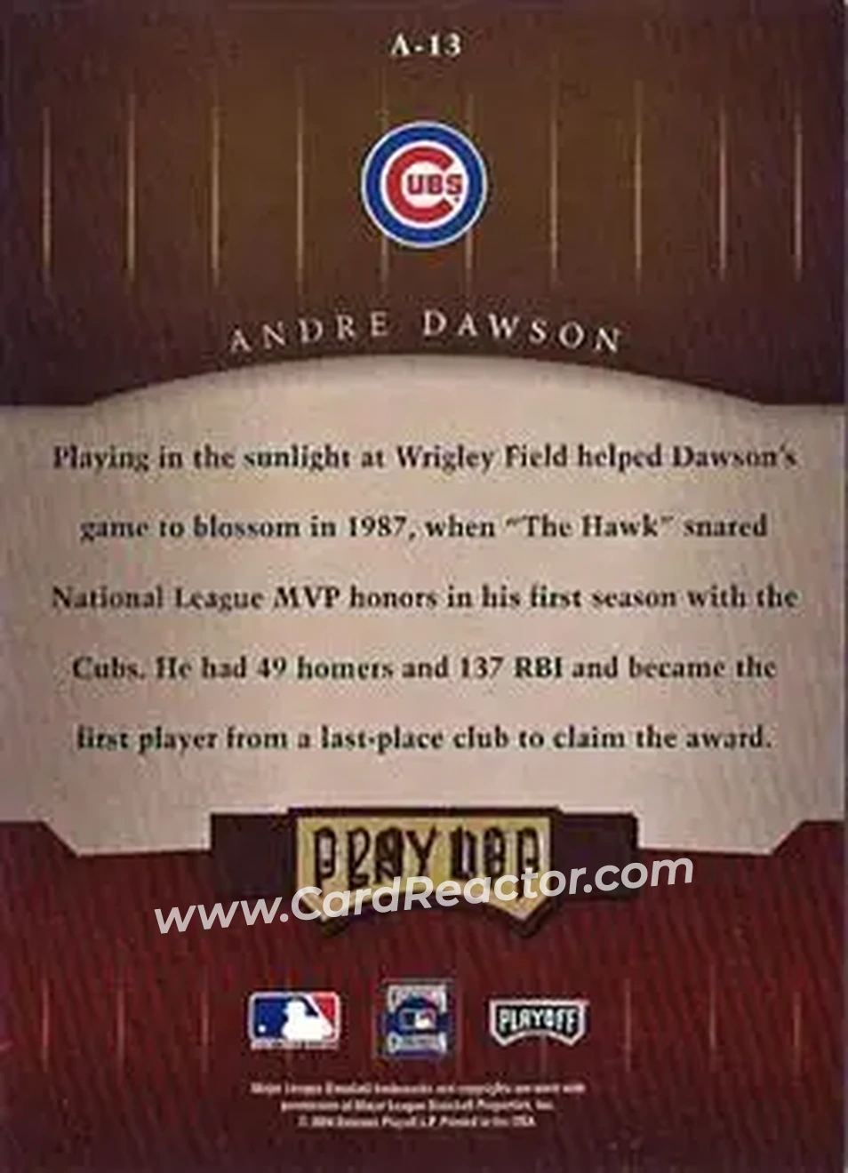 2004 Playoff Honors - Awards Signature #A-13 - Andre Dawson - Chicago Cubs - Back 2004 Playoff Honors - Awards Signature #A-13 - Andre Dawson - Chicago Cubs - Back