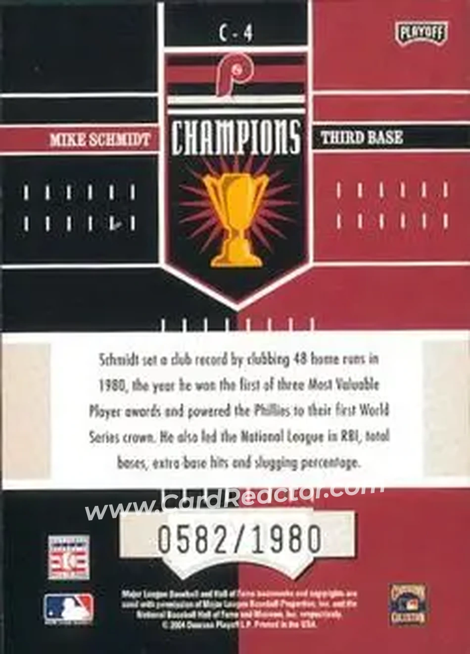 2004 Playoff Honors - Champions #C-4 - Mike Schmidt - Philadelphia Phillies - Back