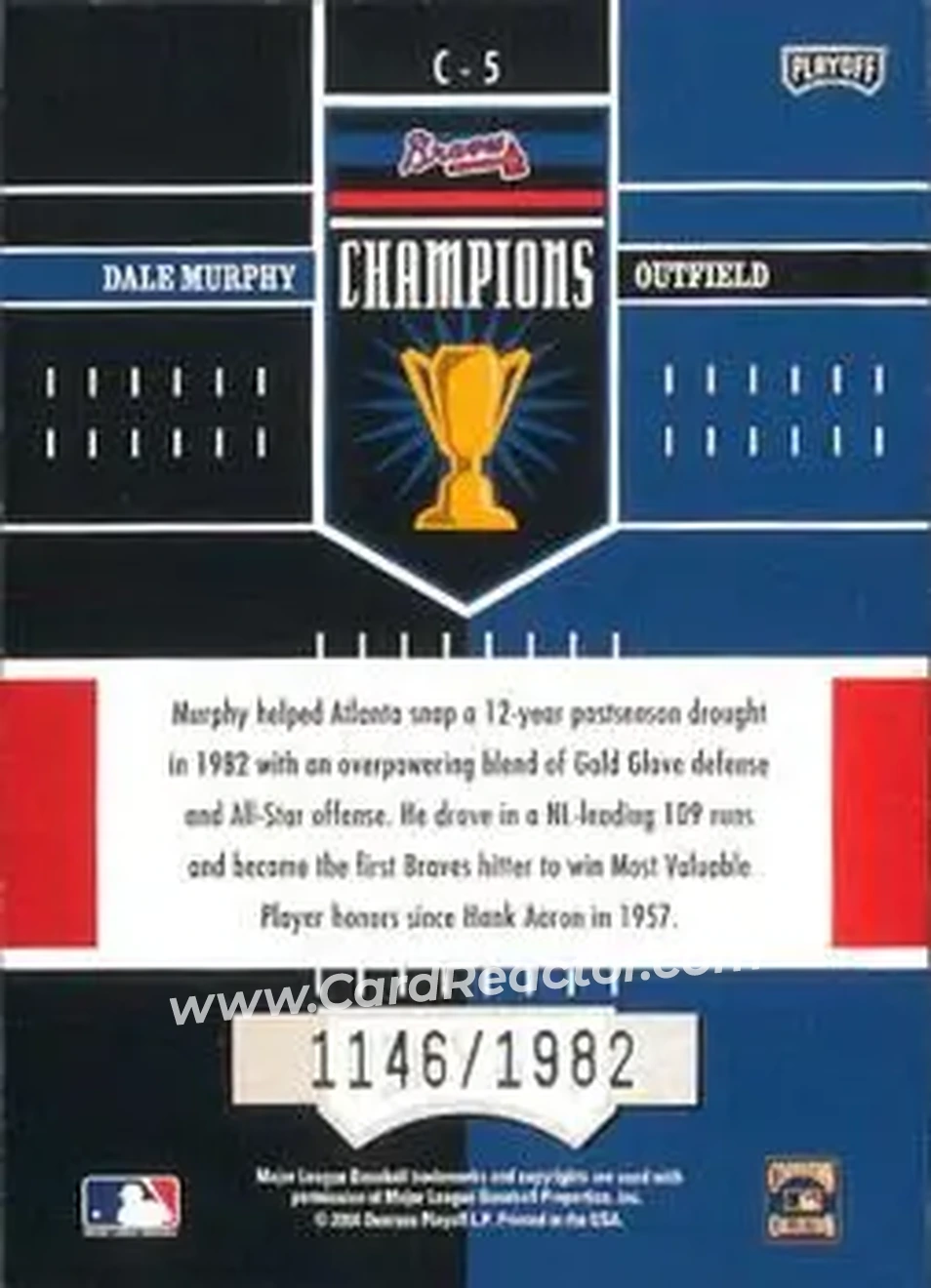 2004 Playoff Honors - Champions #C-5 - Dale Murphy - Atlanta Braves - Back
