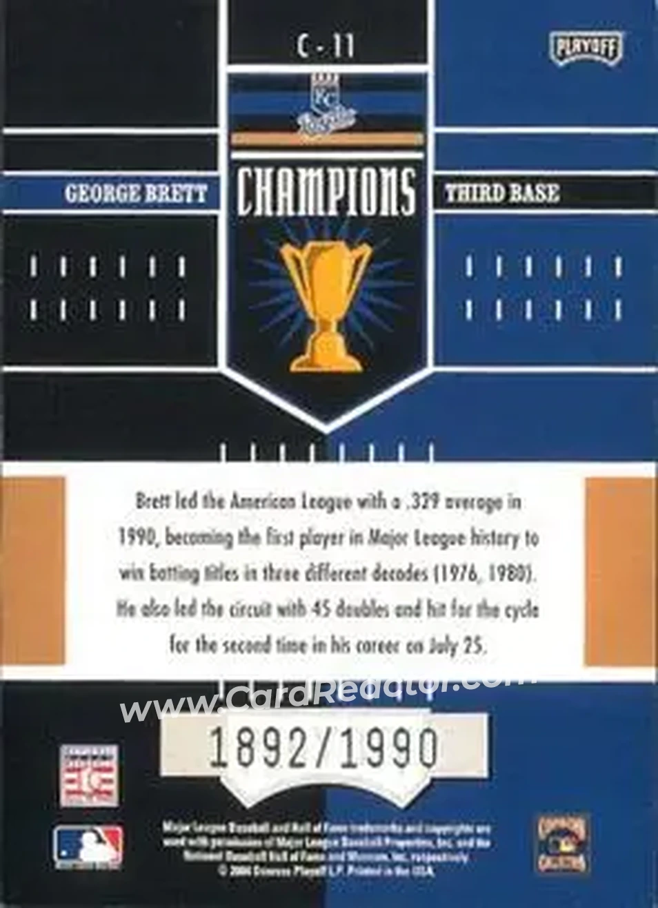 2004 Playoff Honors - Champions #C-11 - George Brett - Kansas City Royals - Back 2004 Playoff Honors - Champions #C-11 - George Brett - Kansas City Royals - Back