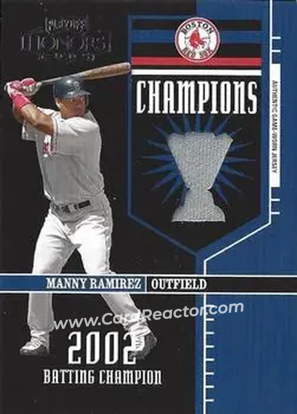 2004 Playoff Honors - Champions Jersey #C-18 - Manny Ramirez - Boston Red Sox - Front 2004 Playoff Honors - Champions Jersey #C-18 - Manny Ramirez - Boston Red Sox - Front