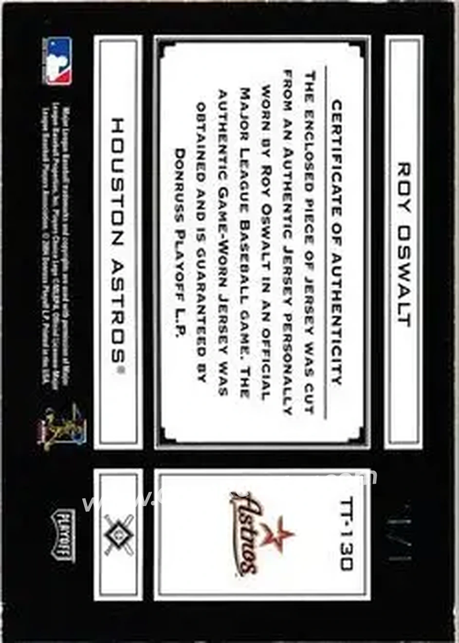 2004 Playoff Absolute Memorabilia - Tools of the Trade Material Single Jumbo PS #TT-130 - Roy Oswalt - Houston Astros - Back