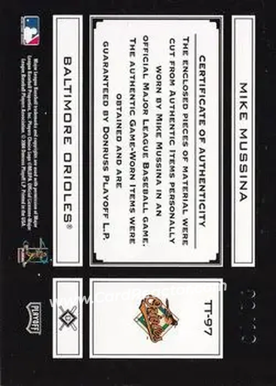 2004 Playoff Absolute Memorabilia - Tools of the Trade Material Trio PS #TT-97 - Mike Mussina - Baltimore Orioles - Back