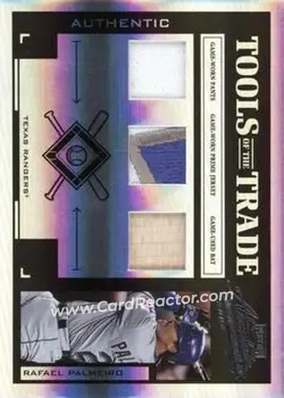 2004 Playoff Absolute Memorabilia - Tools of the Trade Material Trio PS #TT-117 - Rafael Palmeiro - Texas Rangers - Front
