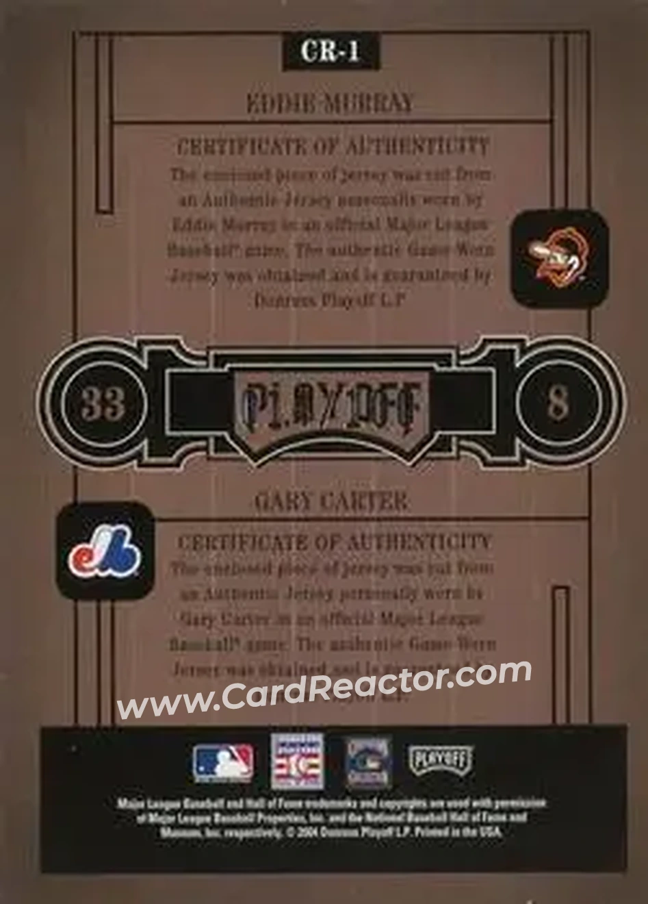 2004 Playoff Honors - Class Reunion Material #CR-1 - Eddie Murray - Gary Carter - Back