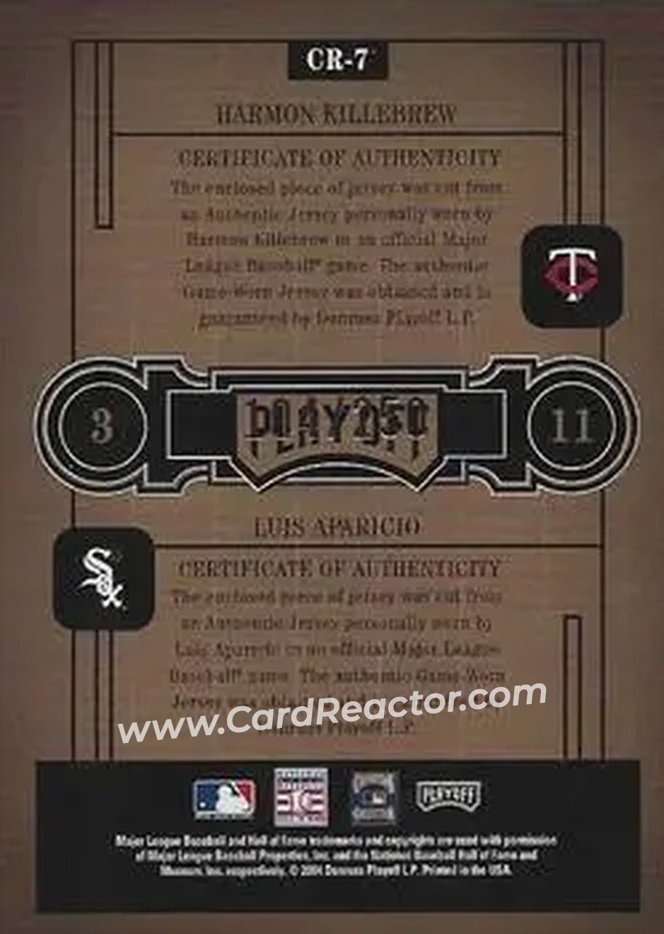 2004 Playoff Honors - Class Reunion Material #CR-7 - Harmon Killebrew - Luis Aparicio - Back