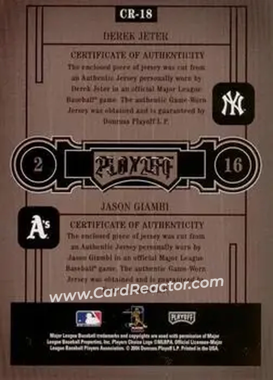 2004 Playoff Honors - Class Reunion Material #CR-18 - Derek Jeter - Jason Giambi - Back