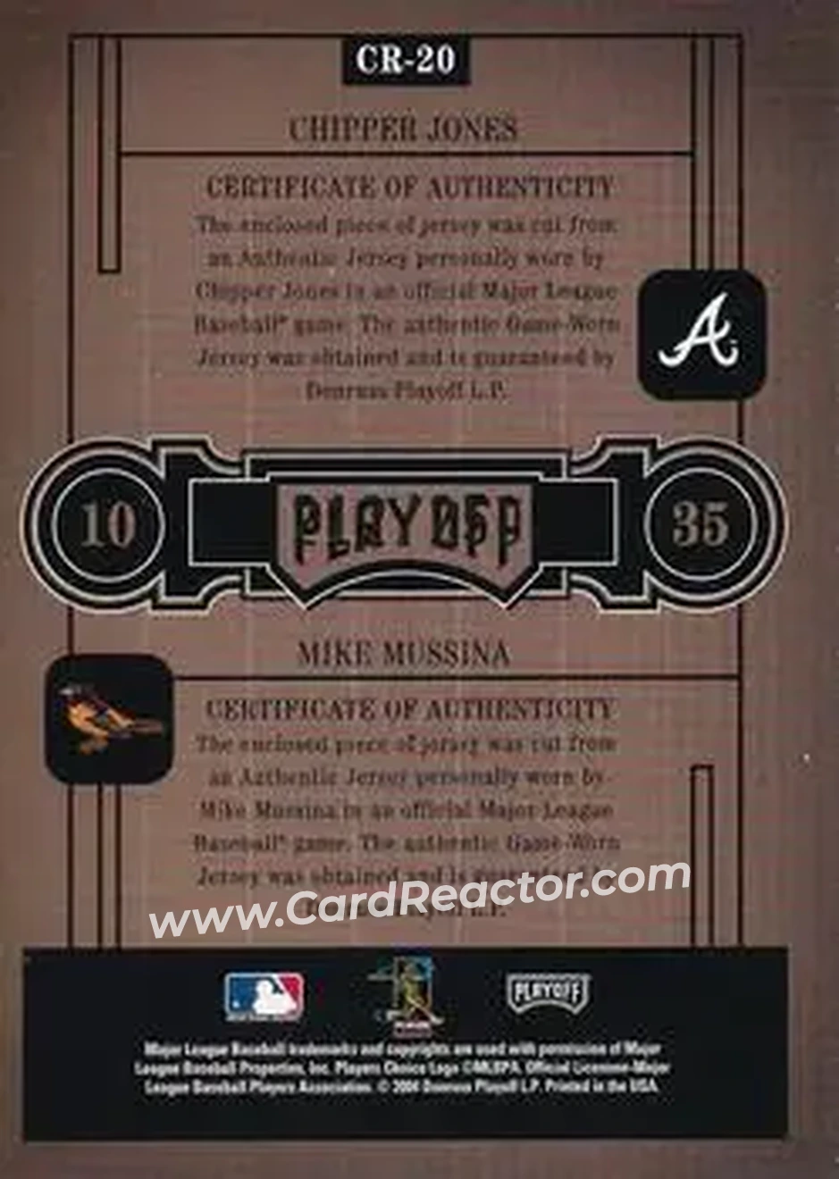 2004 Playoff Honors - Class Reunion Material #CR-20 - Chipper Jones - Mike Mussina - Back