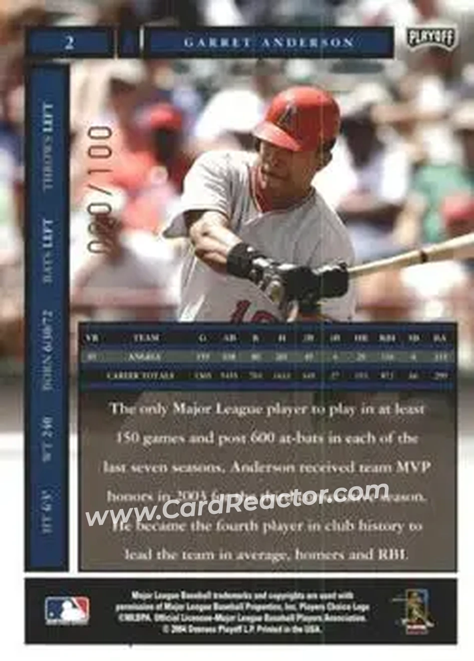2004 Playoff Honors - Credits Bronze #2 - Garret Anderson - Anaheim Angels - Back