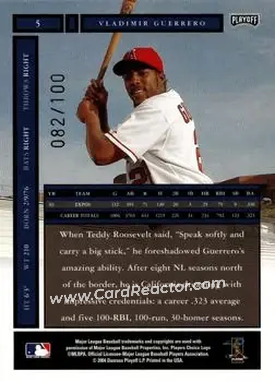 2004 Playoff Honors - Credits Bronze #5 - Vladimir Guerrero - Anaheim Angels - Back