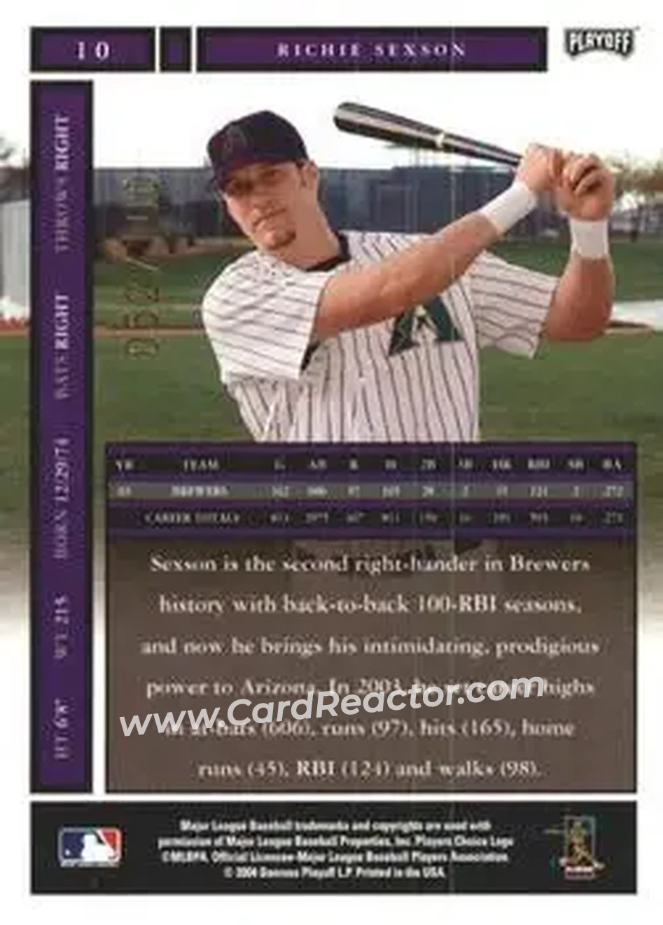 2004 Playoff Honors - Credits Bronze #10 - Richie Sexson - Arizona Diamondbacks - Back